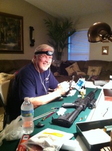 A favorite pic, Donnie cleaning his weapons.  Such an enthusiast!!