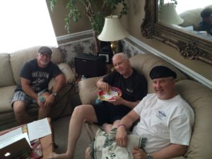 Relaxing and enjoying each other after 7 hours of recording.  It's hard work!