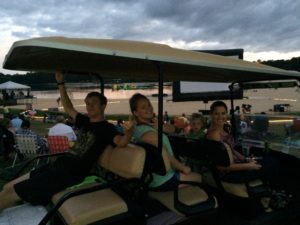 Enjoying the golf cart all over the property!
