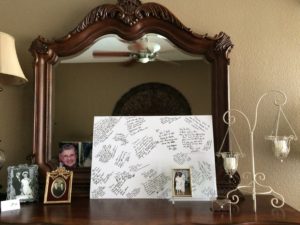 Everyone left encouraging messages for Donnie at the party on this board.  We displayed it in our bedroom for him to see :)