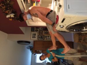 Vacuuming caked on lint from the bottom of Jeff's feet